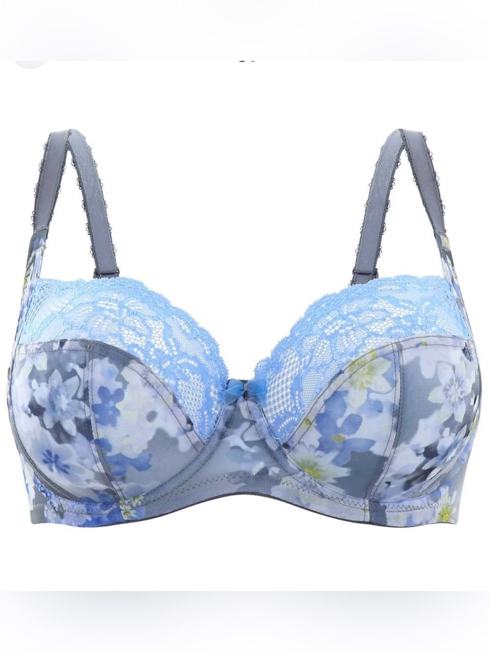 Panache Jasmine Blue / Gray Floral Lace Balconette Bra 36H UK